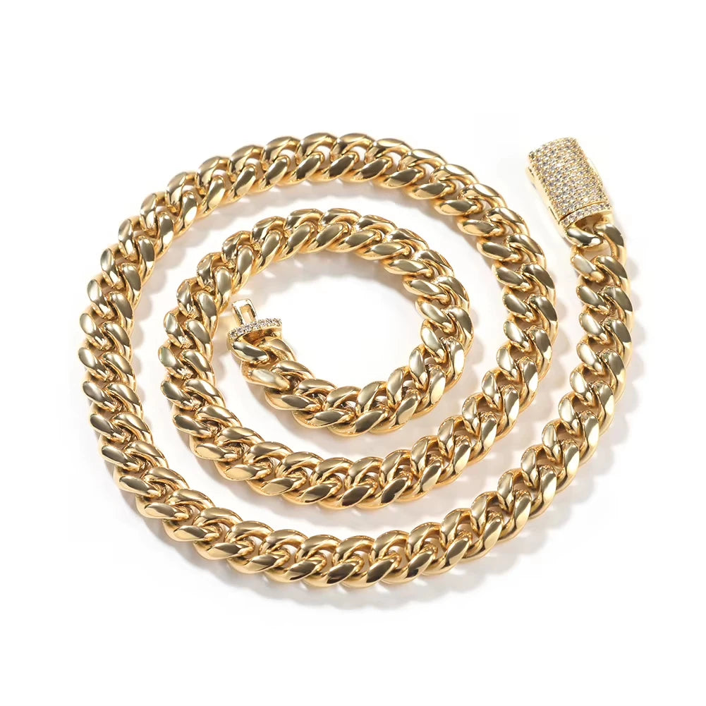 15mm Stainless Steel Miami Cuban Link Chain Iced Out CZ Box Clasp Necklace Fashion Hiphop Men Jewelry