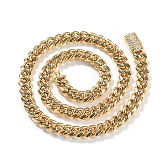 15mm Stainless Steel Miami Cuban Link Chain Iced Out CZ Box Clasp Necklace Fashion Hiphop Men Jewelry