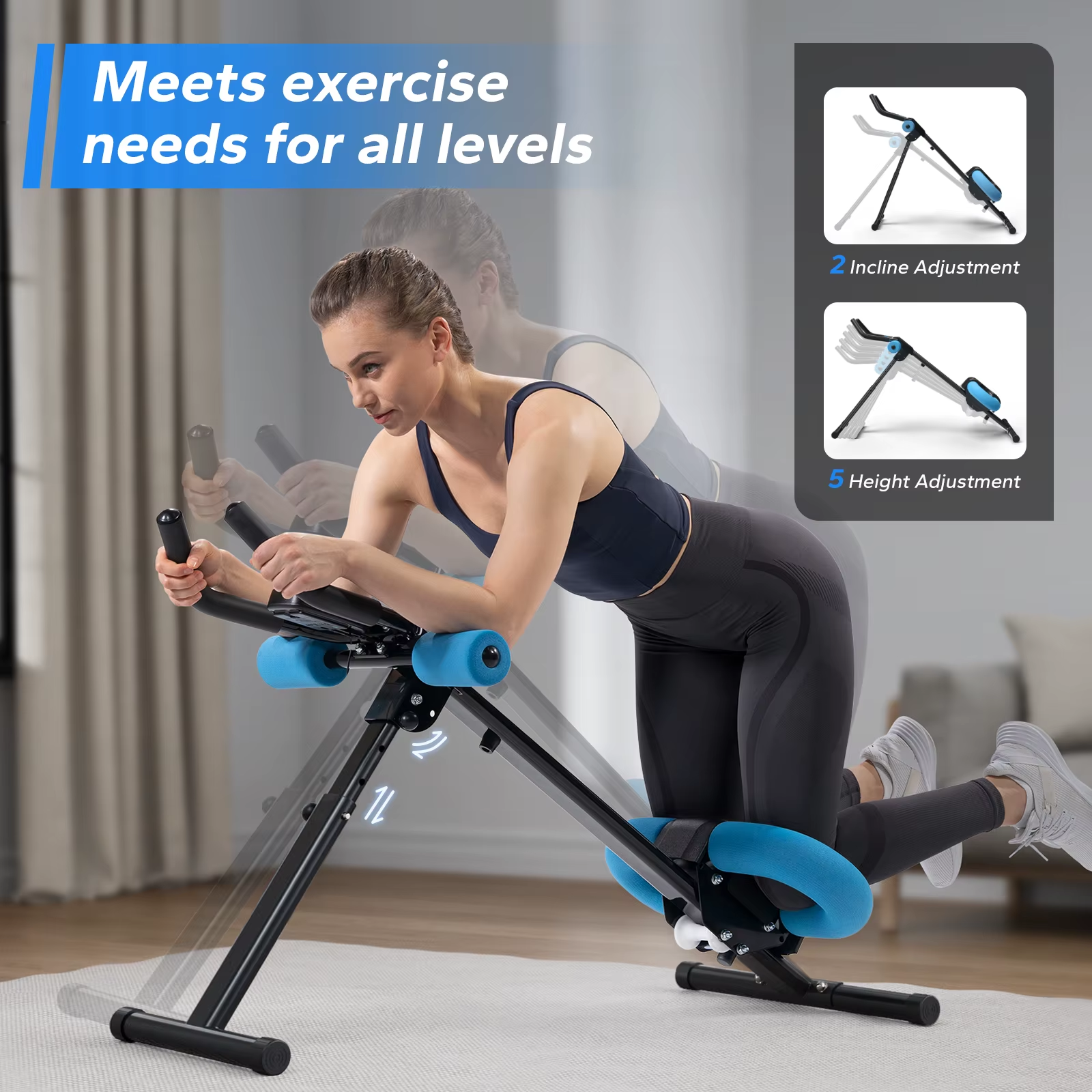 Ab Machine Adjustable Trainer Workout Foldable Knee Protection Abdominal Exercise Machine Core Ab Exercise System Trainer