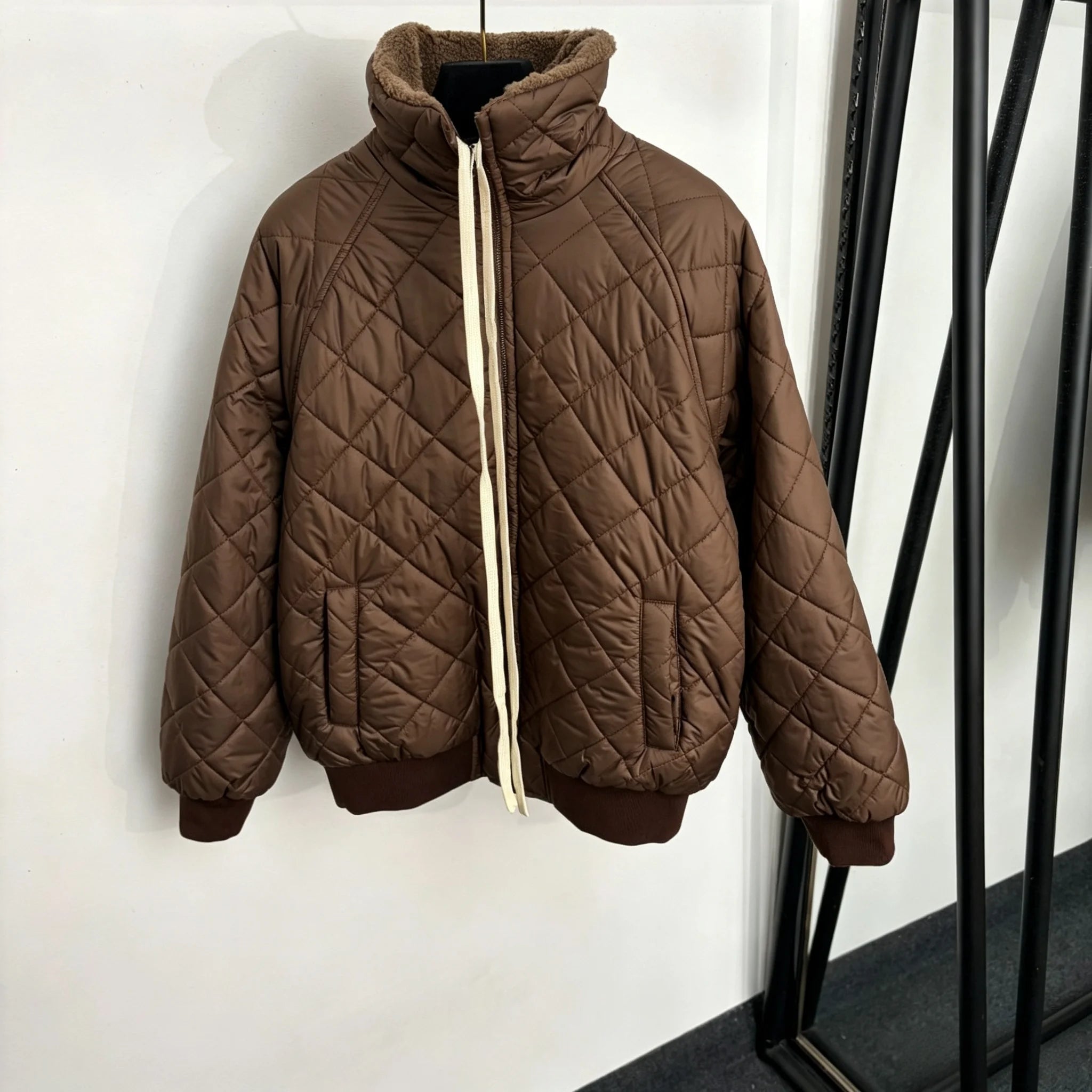 2026 Women Autumn Winter Fleece‑Lined Stand Collar Quilted Padded Jacket ZX5801