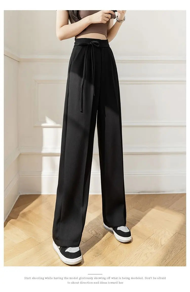 Lady Baggy Pants High Waist Lace Up Straight Leg Pants Women's Classic Designer Suit Trousers High Fashion Korean style Office