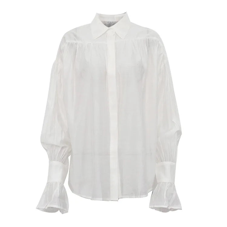 Office Lady Elegant White Casual Loose Blouses Fashion New Long Sleeve Women Shirt Turndown Collar Tops