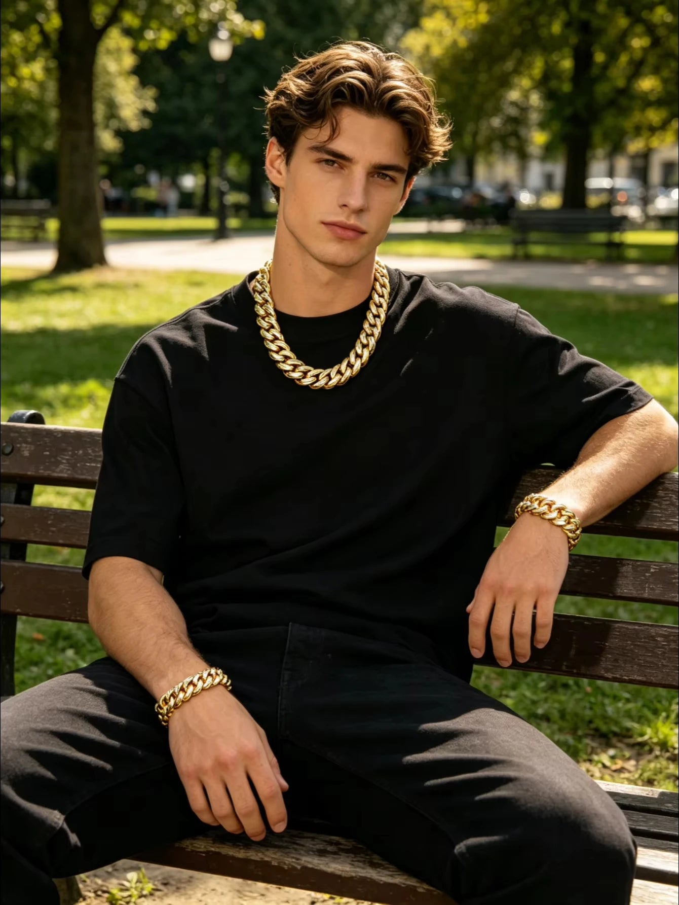 15mm Hip Hop Bling Gold Color Stainless Steel Cuban Miami Link Chain Necklaces for 18k Gold-plated Men Rapper Jewelry(1PC)
