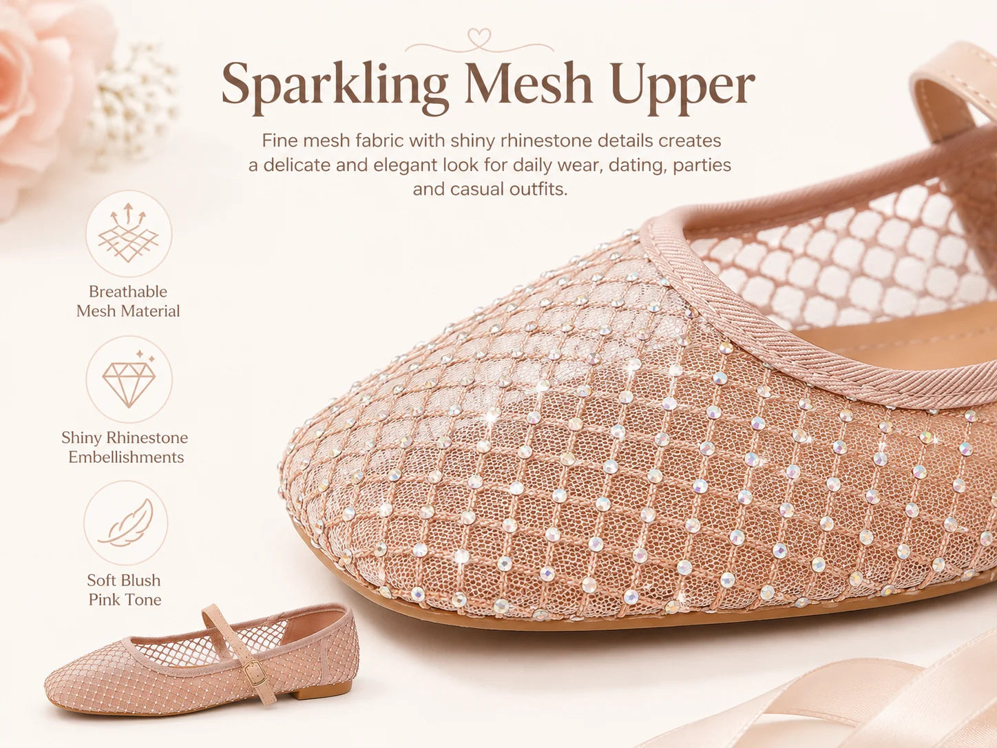 2026 Women's Mesh Ballet Flats Pointed Toe Breathable Flat Shoes Elegant Casual Slip On Shoes For Office Travel