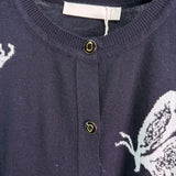 2026 Women Knitwear Crew Neck Butterfly Jacquard Cardigan Front Button Closure Ribbed Hem Cuff