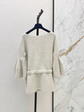 2026 Women Tunic Sweater Boat Neck Batwing Flare Sleeve Leather Drawstring Bow Waist Thick Wool Blend Loose Top