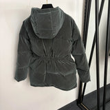 2026 Women Winter Velvet Waist‑Toggled Hooded Puffer Coat ZX5803