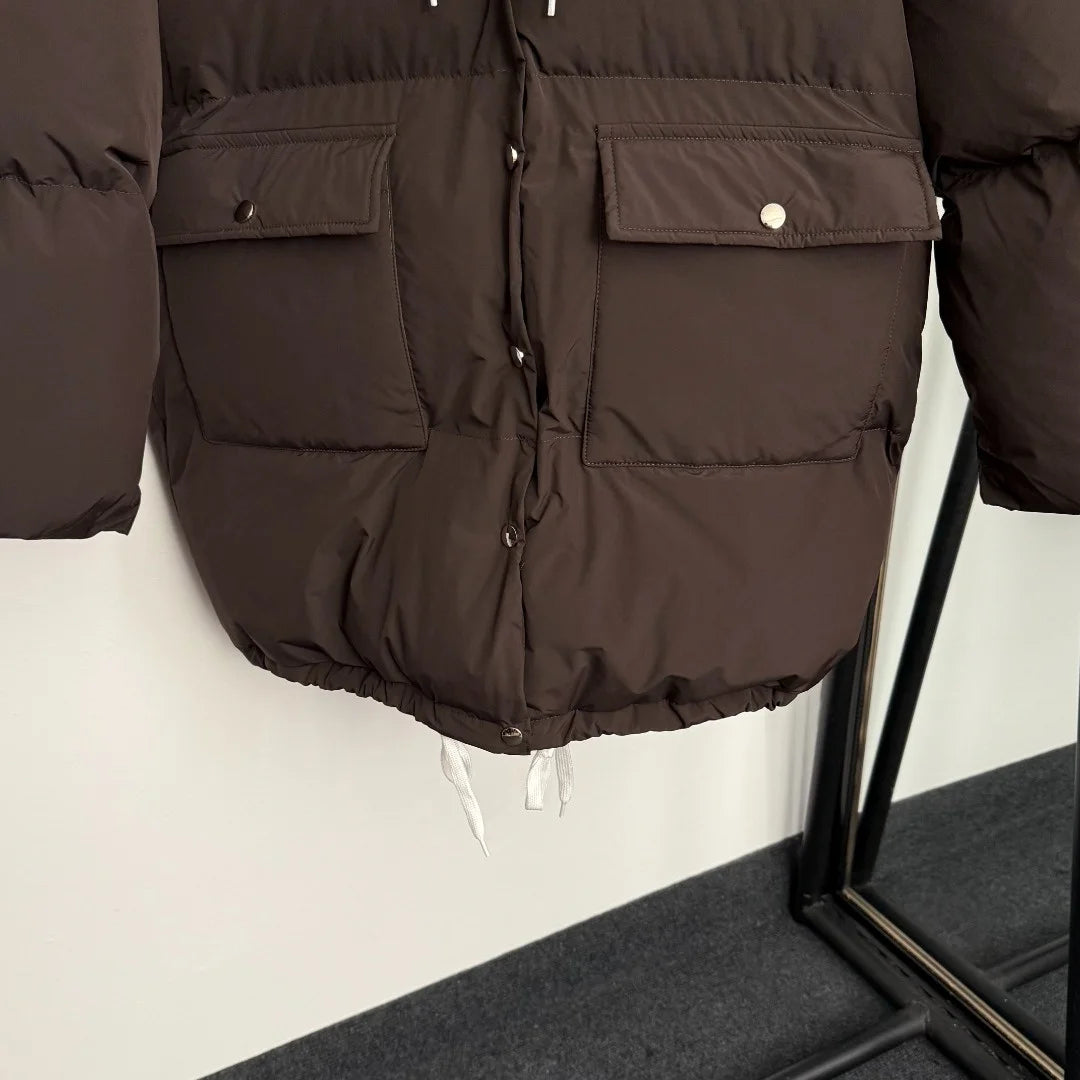 2026 autumn and winter large pocket waist cinched long sleeved hooded mid length cotton jacket for girls
