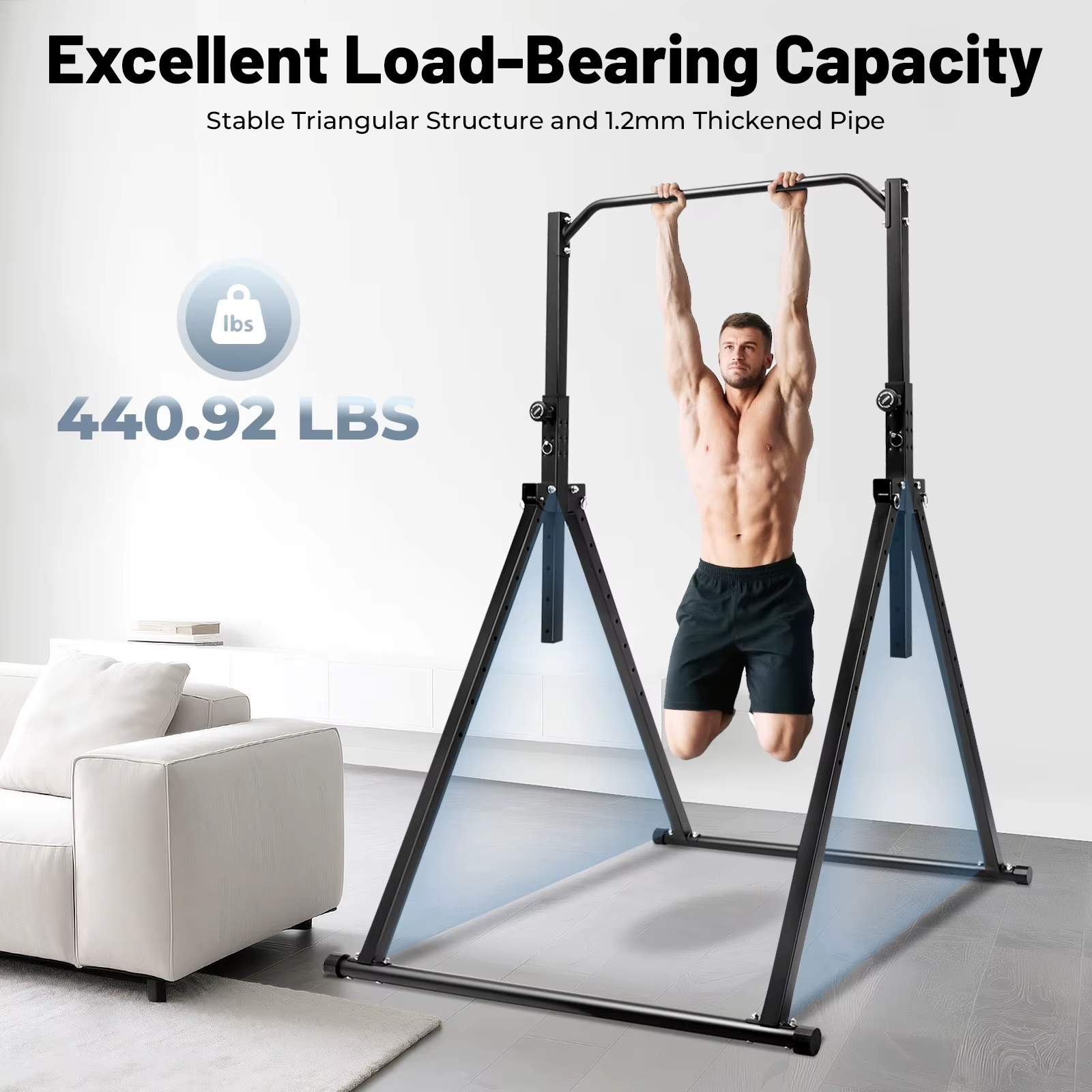 Adjustable Height Home Pull up Bar Gymnastics Practice Bar Triangular Pull up Station for Home Gym Strength Training Equipment