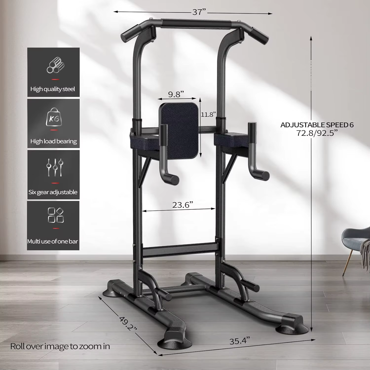 Adjustable Height Power Tower for Home Gym: Pull-Up, Dip Station, Multi-Function Strength Training Fitness Equipment