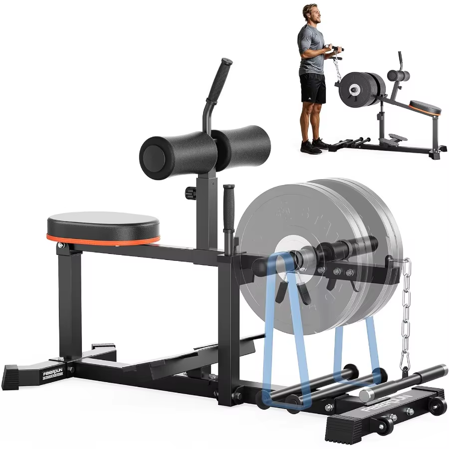 Adjustable Seated Calf Raise Machine with Band Pegs and Bicep Curl Handle for Leg Training and Exercise - Home Gym Equipment