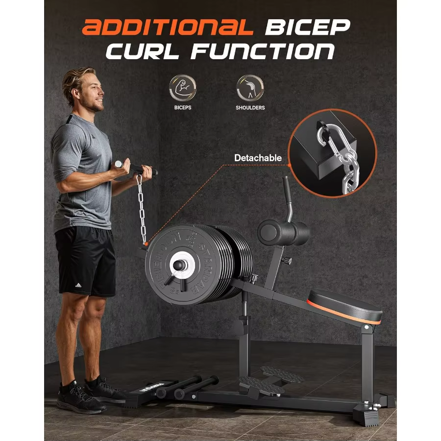 Adjustable Seated Calf Raise Machine with Band Pegs and Bicep Curl Handle for Leg Training and Exercise - Home Gym Equipment