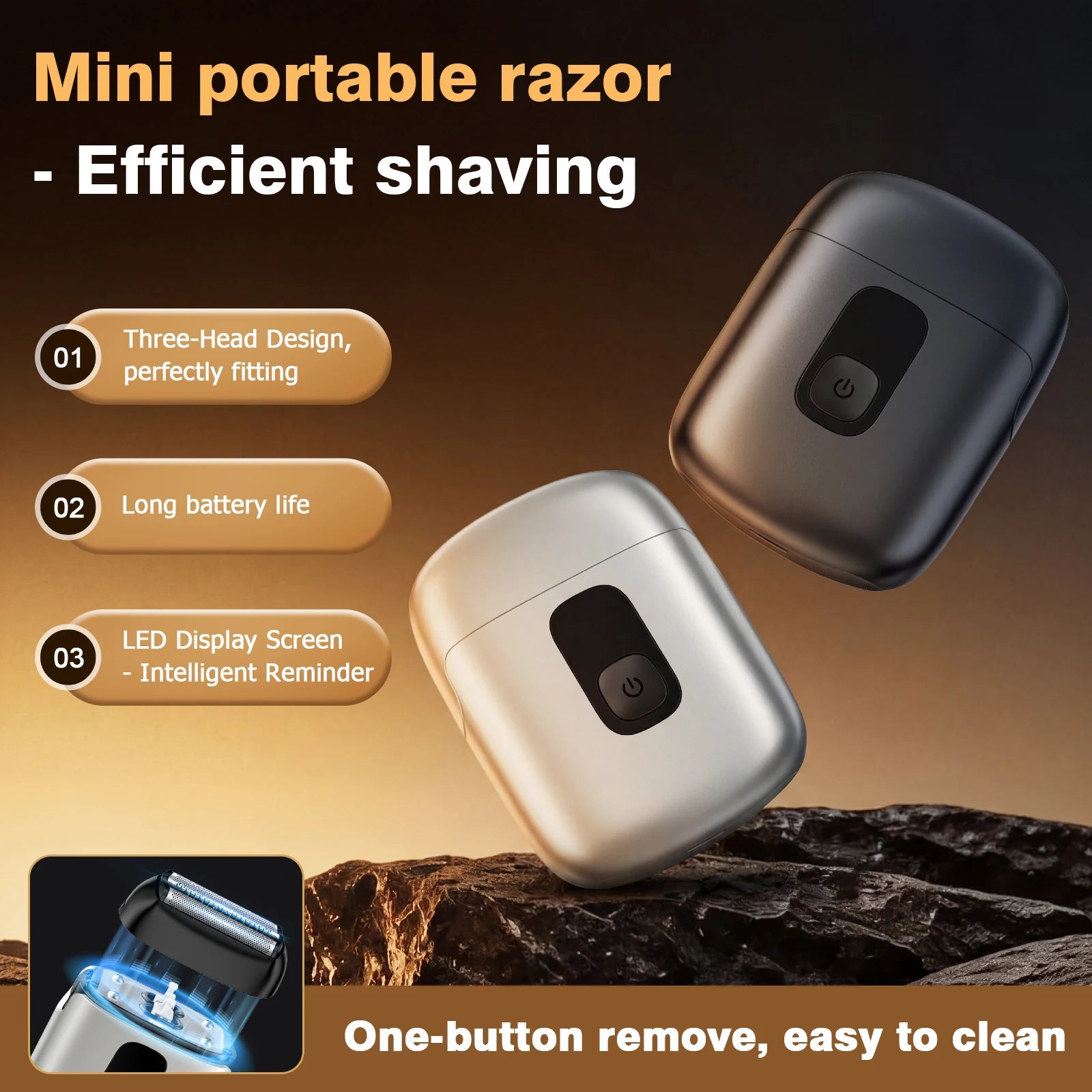 Mini Portable Men's Shaver Electric Foil Shaver IPX7 Waterproof Pocket Travel Beard Razor LED Power Display USB-C Rechargeable Wet Dry Shaving Machine For Male