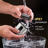 Mini Portable Men's Shaver Electric Foil Shaver IPX7 Waterproof Pocket Travel Beard Razor LED Power Display USB-C Rechargeable Wet Dry Shaving Machine For Male