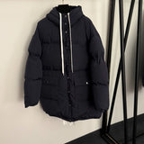 2026 autumn and winter large pocket waist cinched long sleeved hooded mid length cotton jacket for girls