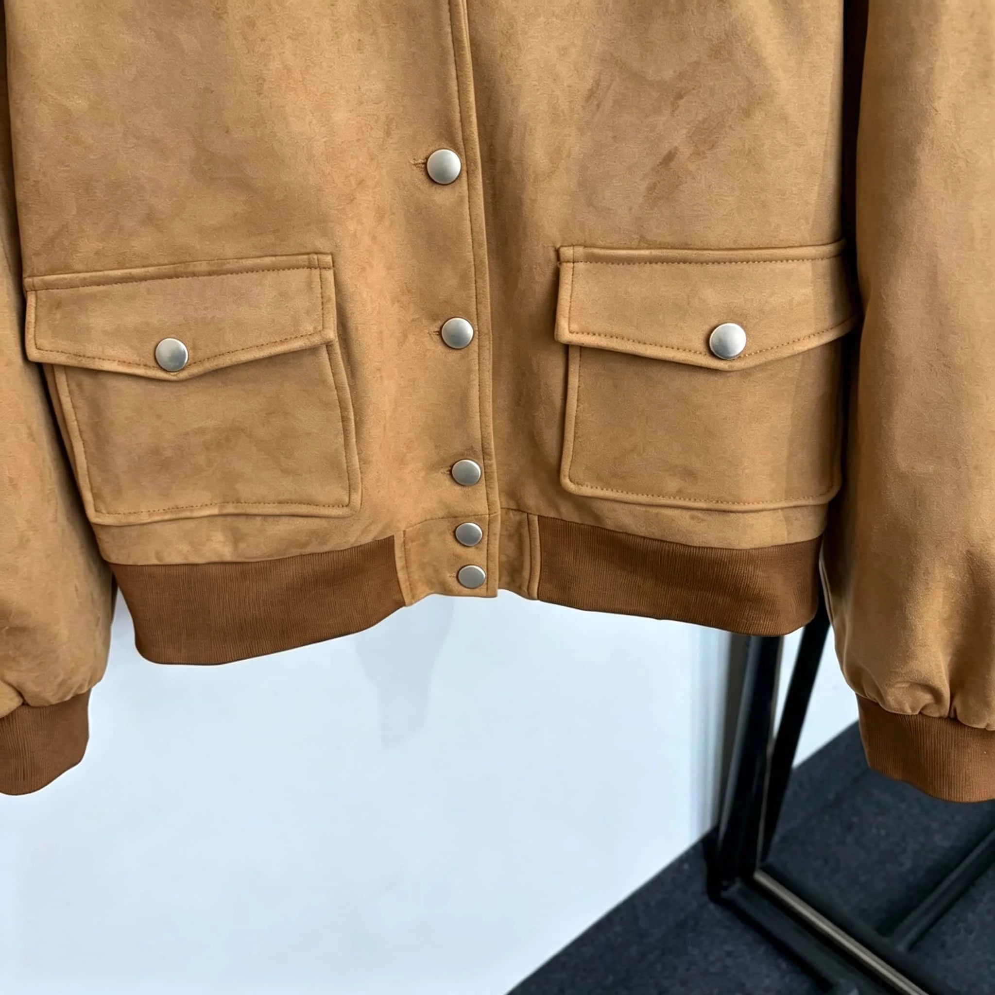 C90-2026 New Ladies Classic Luxury Single Breasted Large Lapel Long Sleeve Deerskin Velvet Jacket, Camel, SML