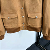 C90-2026 New Ladies Classic Luxury Single Breasted Large Lapel Long Sleeve Deerskin Velvet Jacket, Camel, SML