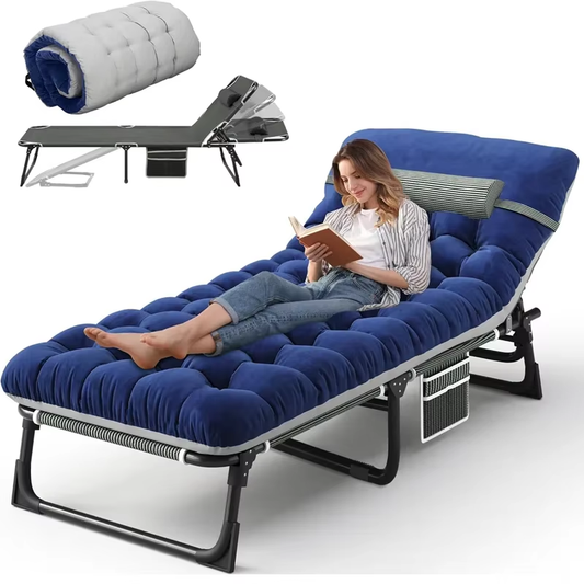 Camping Cot with Mattress, 4-Position Folding Camping Bed Hold up 330Lbs, Portable Sleeping Cot for Camp, Beach, Patio