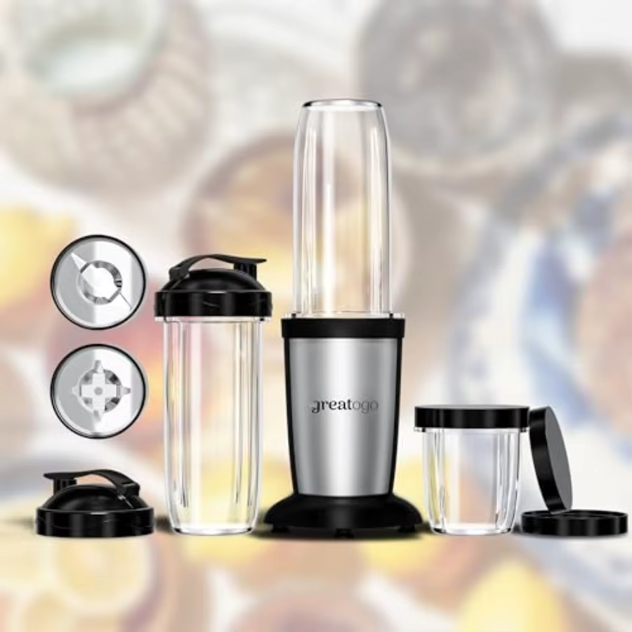 Compact Personal Blender for Smoothies Shakes 2-In-1 Bullet Blender and Grinder with 11-Piece Set 2×24Oz To-Go Cups + 10Oz Grin