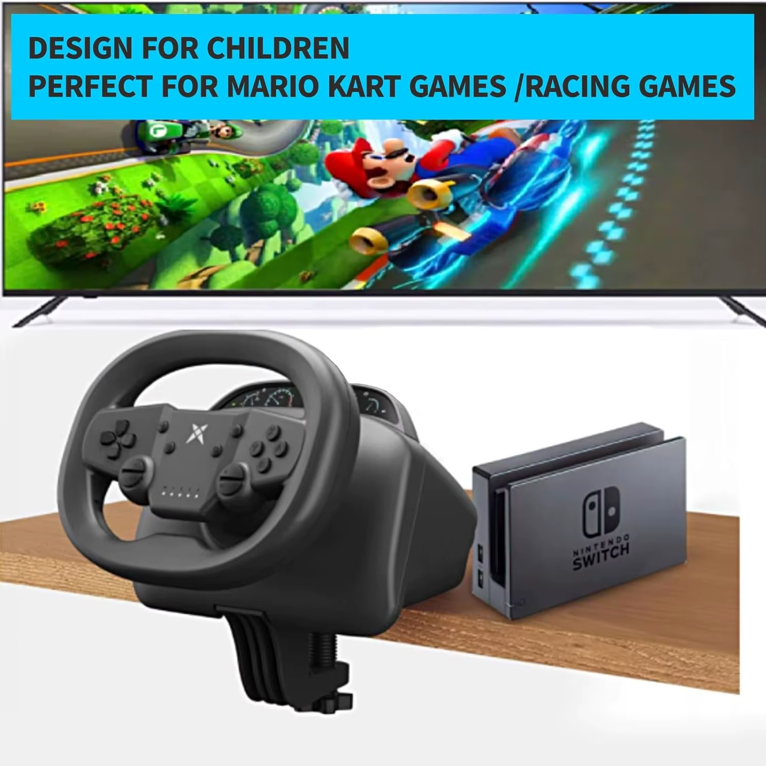 DOYO Racing Game Steering Wheel Vibration Controller Simulation Racing Pedals for Switch/Pc /Ps4/Ps3/Ios and Android Phones