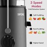 Easy-Clean Juicer, 3" Wide Feed for Rapid Fruit and Vegetable Juicing, 3 Speed Settings, Bpa-Free, Stainless Steel, Gray
