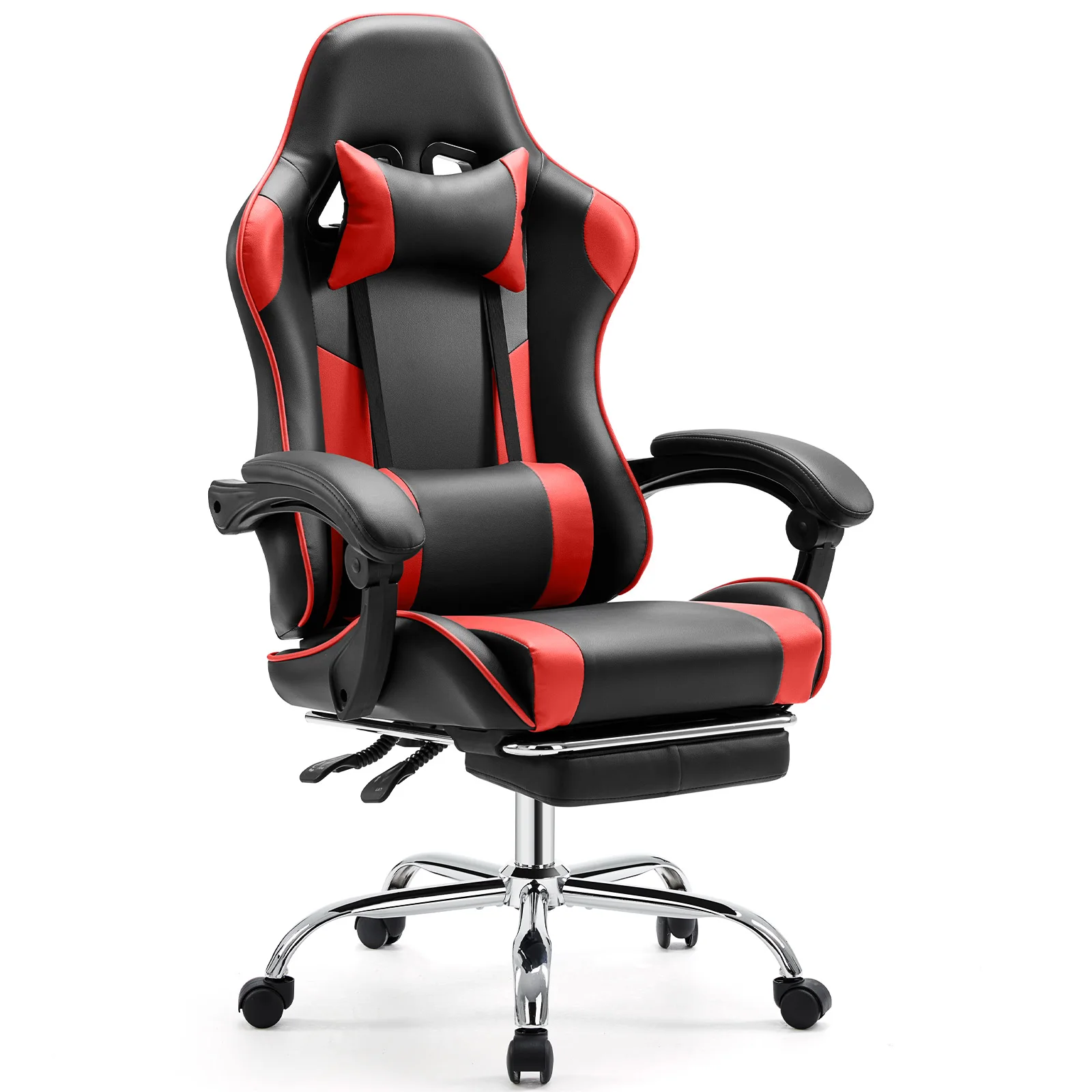 Ergonomic Adjustable Racing Gaming Chair with Swivel Feature, PU Leather Upholstery, Headrest, and Lumbar Support for Office and Living Room Use