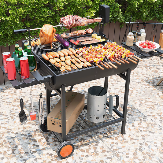 Extra Large Portable Charcoal Grill with 2 Foldable Side Tables Outdoor Barbecue Grill for Backyard Patio Picnic Parties Camping