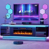 Fireplace Tv-Stand with 40" Fireplace - 2 LED Light Tv-Stand for 85 Inch Tvs - Entertainment Center with 4 AC Power Outlets
