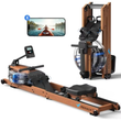 Foldable Water Rowing Machine for Home Use with 400LBS Capacity Blue Monitor and Comfortable Seat Free App for Immersive Workou