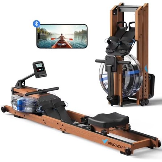 Foldable Water Rowing Machine for Home Use with 400LBS Capacity Blue Monitor and Comfortable Seat Free App for Immersive Workou