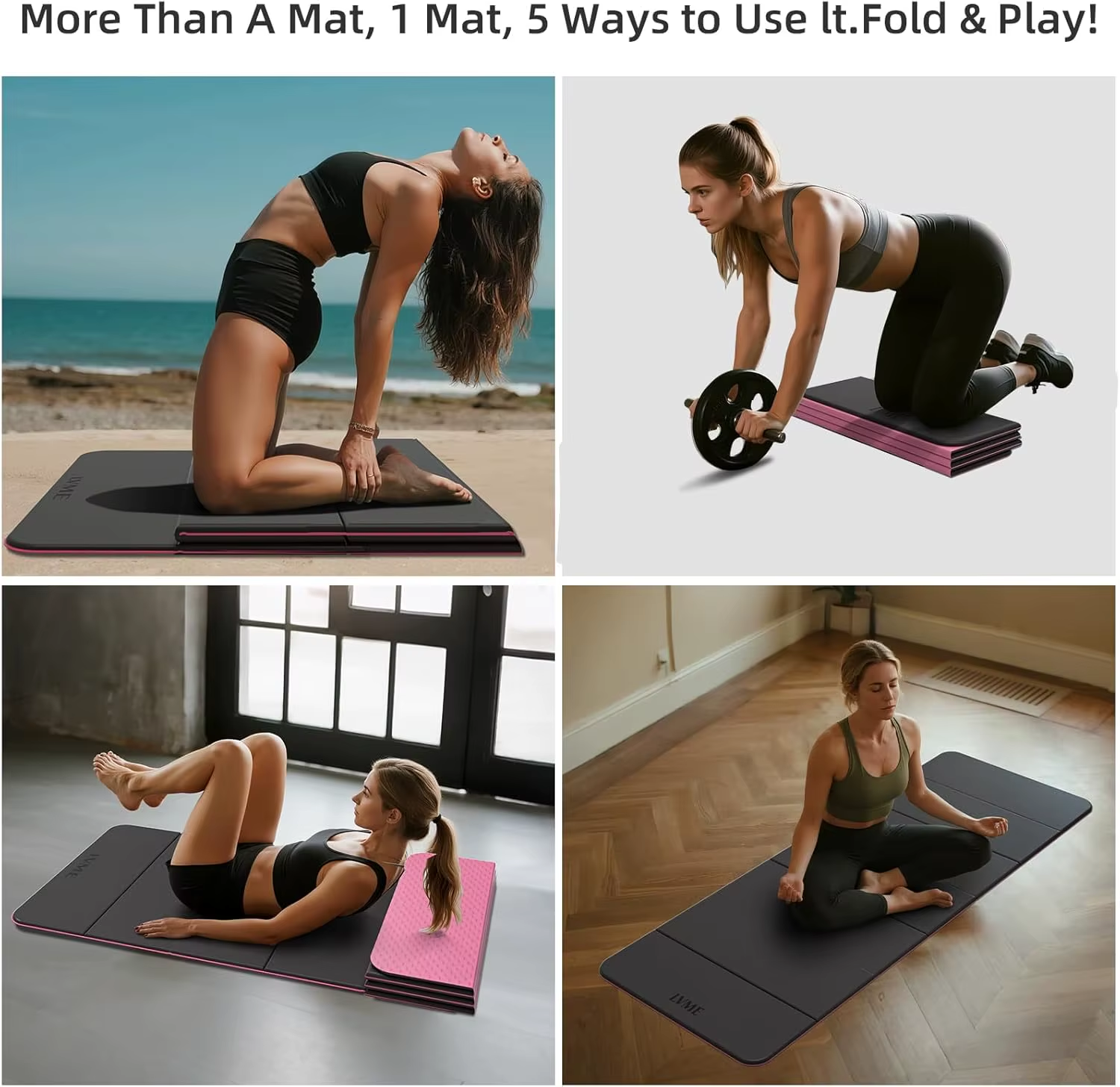 Foldable Yoga Mat 8Mm Thick, Non-Slip TPE Material, SGS Certified for Travel Pilates Camping