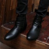 VUSUVON Fashion Men Spring Autumn Pointed Toe Height Increase Chelsea Ankle Boots Western High Top Casual Shoe PU Leather