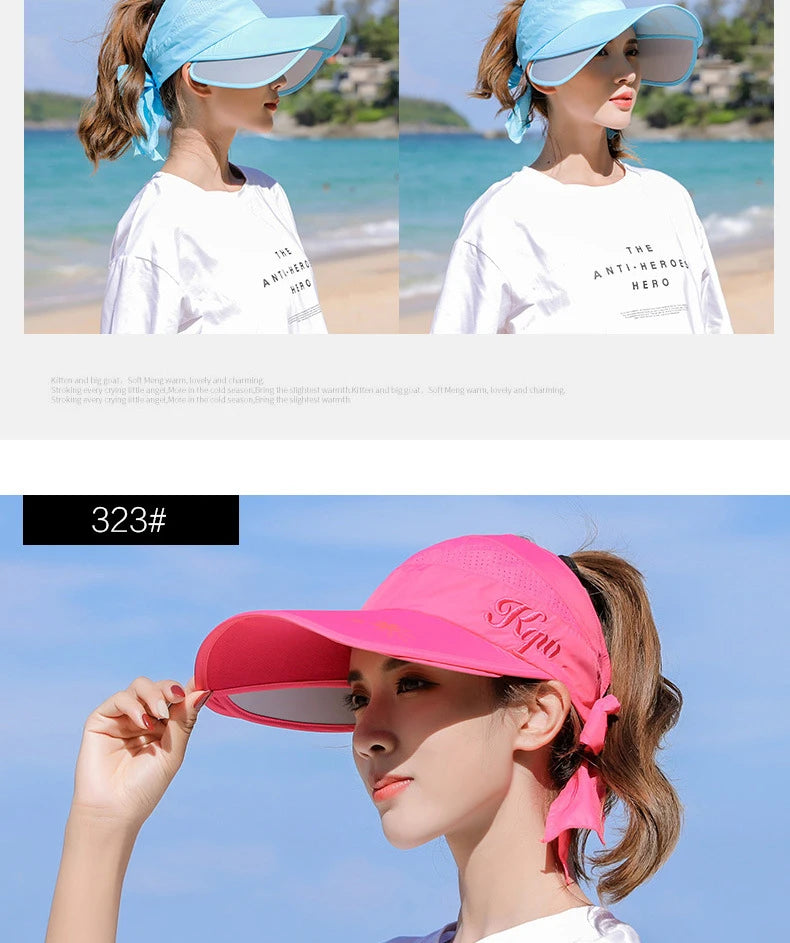 Women's Sun Hat Cycling Breathable Visor Caps Female Scalable Brim Empty Top Baseball Cap Wide Brim Cap UV Protection Beach Hats
