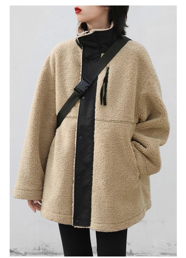 CHIC VEN Women Jacket Coat Thicken Warm Casual Lamb Faux Fur Woman Overcoat Loose Outerwear Female Tops Lady Autumn Winter 2025
