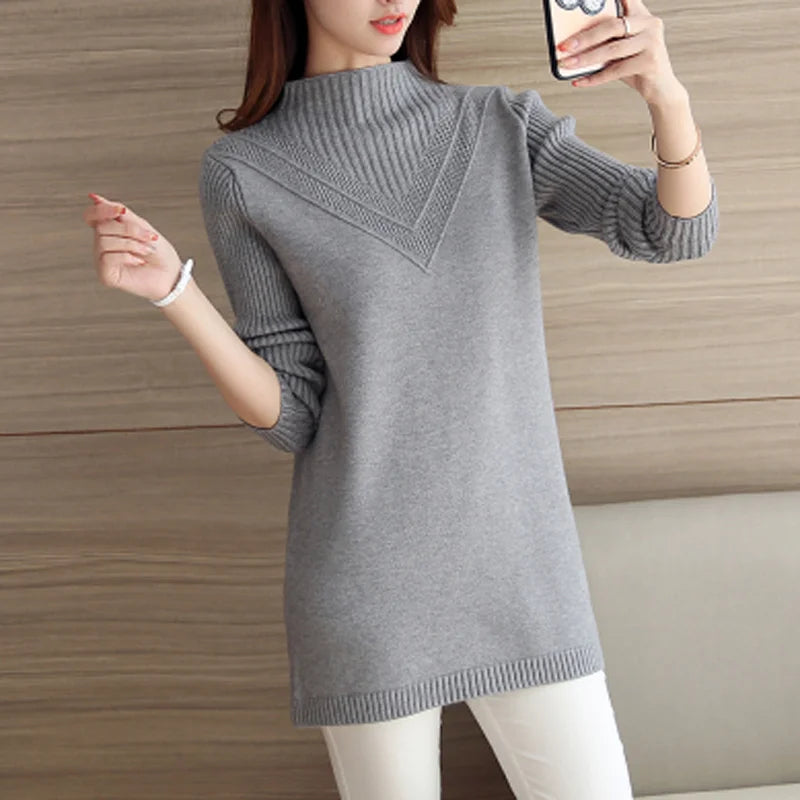 Spring Autumn Winter New Turtleneck Sweater Women's Jumper Medium Long Wool Knit Top Pullover Bottoming Sweaters Pulls Femmes
