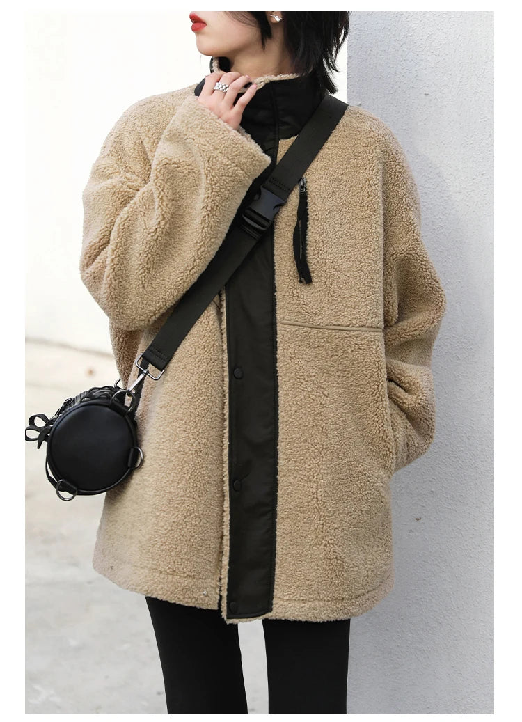 CHIC VEN Women Jacket Coat Thicken Warm Casual Lamb Faux Fur Woman Overcoat Loose Outerwear Female Tops Lady Autumn Winter 2025