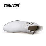 VUSUVON Fashion Men Spring Autumn Pointed Toe Height Increase Chelsea Ankle Boots Western High Top Casual Shoe PU Leather