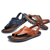 Hot Sale Men's Summer Sandals Breathable Leather Flip-Flops Slippers Men  Hand-made Beach Casual Shoes Big Size 47