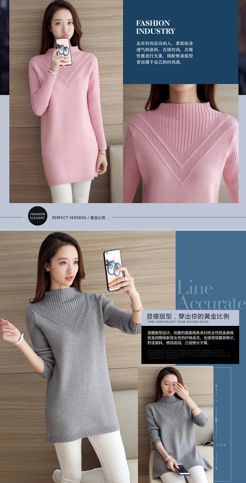 Spring Autumn Winter New Turtleneck Sweater Women's Jumper Medium Long Wool Knit Top Pullover Bottoming Sweaters Pulls Femmes