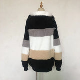 2024 Autumn Winter  Warm Plush Patchwork Zipper Pocket  Hooded Loose Coat Women