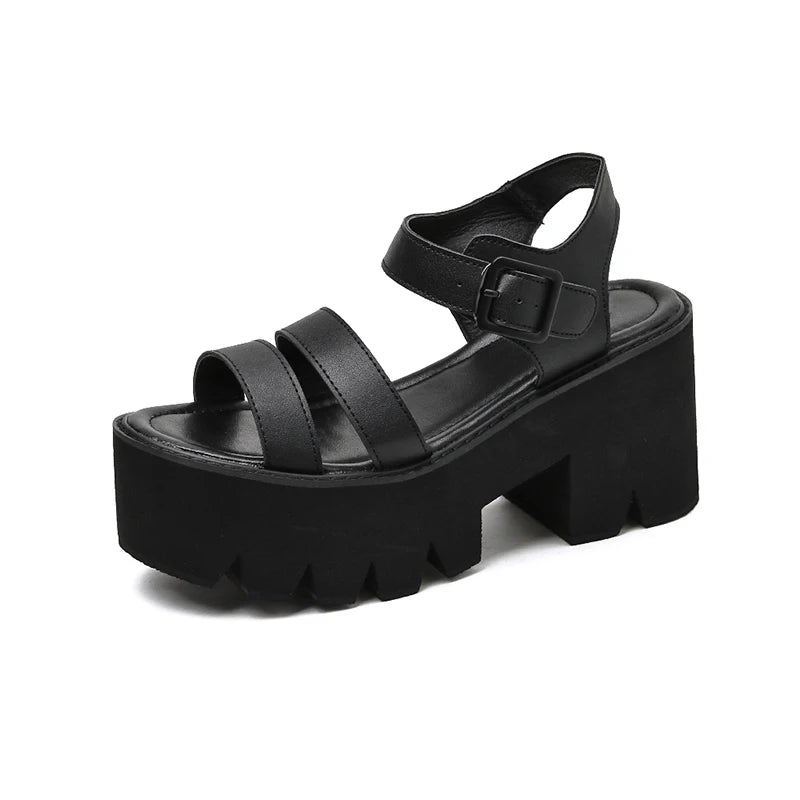 Gdgydh Black Platform Women Sandals Summer Female Shoes Woman Chunky Heel Fashion Buckle Causal Sandals Open Toe