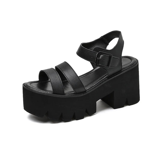 Gdgydh Black Platform Women Sandals Summer Female Shoes Woman Chunky Heel Fashion Buckle Causal Sandals Open Toe