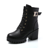 Hot Sale Women Boots Lace Up Flat Biker  Wine Red Boots Shoes Buckle Woman Botas Women  Boots 2021 New