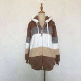 2024 Autumn Winter  Warm Plush Patchwork Zipper Pocket  Hooded Loose Coat Women
