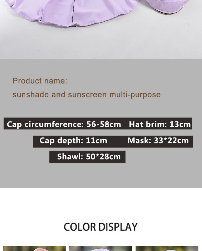 Women Outdoor Riding Anti-UV Sun Hat Foldable Big Brim Hats Neck Face Protection Detachable Mask Sunscreen Breathable Beach Caps