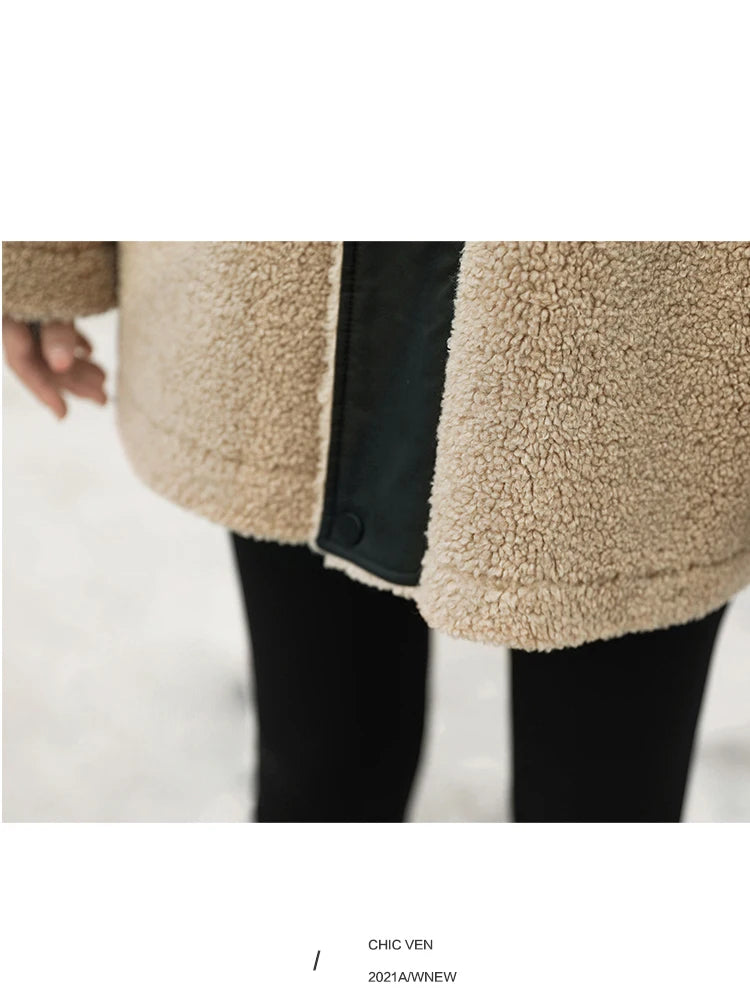 CHIC VEN Women Jacket Coat Thicken Warm Casual Lamb Faux Fur Woman Overcoat Loose Outerwear Female Tops Lady Autumn Winter 2025