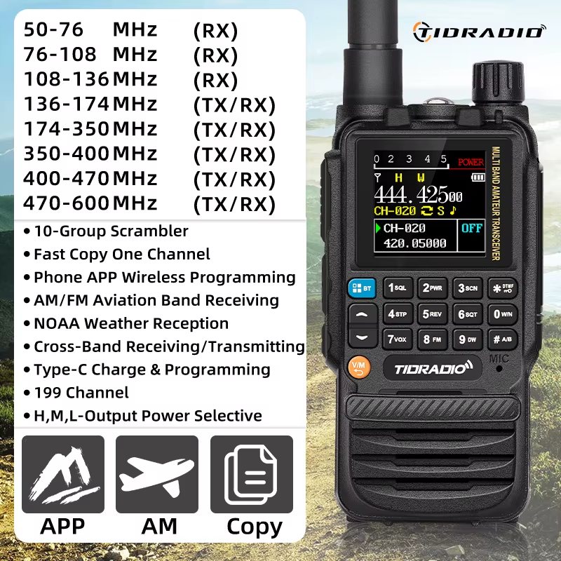 H3 Walkie Talkie Phone APP Wireless Programming HAM Air Band Long Range Radio USB Type-C Cable Programming &Charge