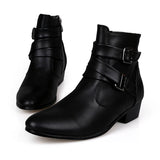 VUSUVON Fashion Men Spring Autumn Pointed Toe Height Increase Chelsea Ankle Boots Western High Top Casual Shoe PU Leather