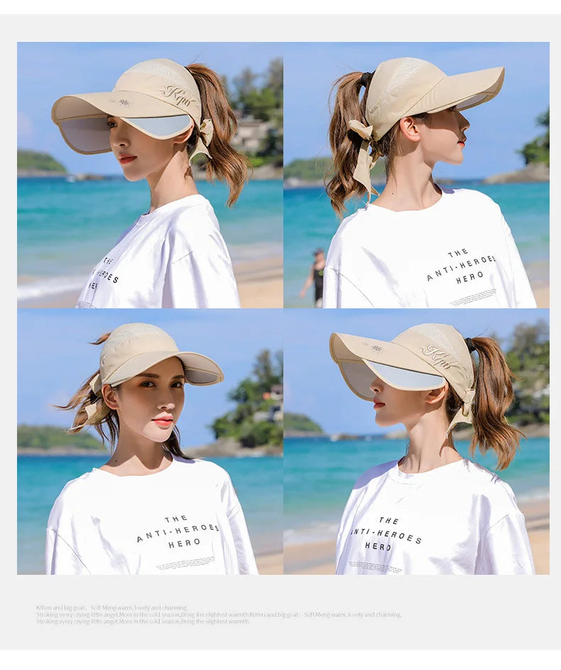 Women's Sun Hat Cycling Breathable Visor Caps Female Scalable Brim Empty Top Baseball Cap Wide Brim Cap UV Protection Beach Hats