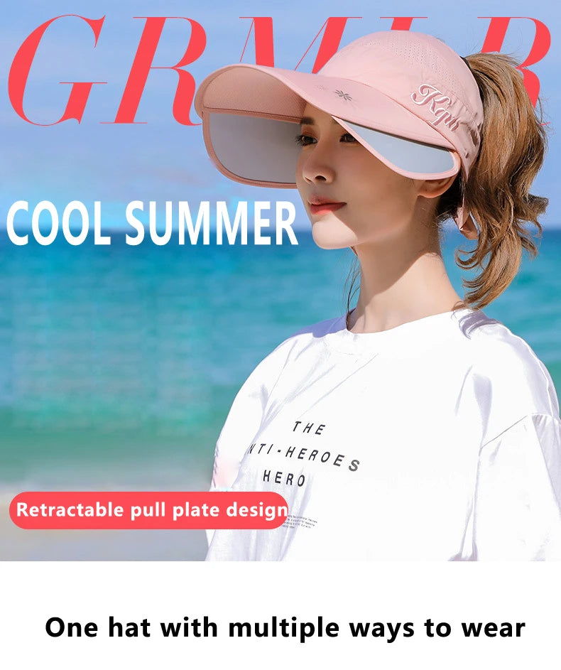 Women's Sun Hat Cycling Breathable Visor Caps Female Scalable Brim Empty Top Baseball Cap Wide Brim Cap UV Protection Beach Hats